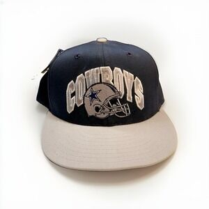 Vintage 90s AJD Dallas Cowboys Snapback Navy Silver Hat Rare Helmet Logo New